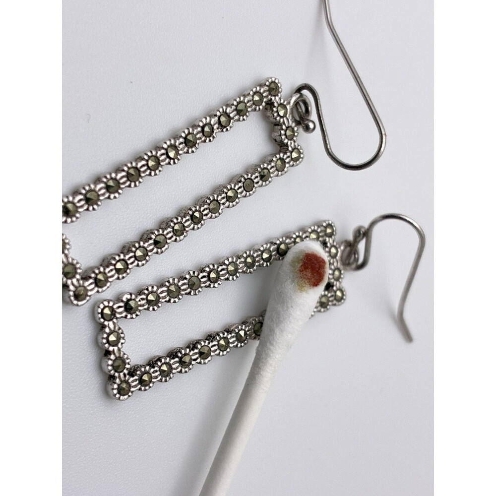 Maracasite Open Rectangular Sterling Silver Dangle Pierced Earrings 1.5” Tested - Picture 8 of 8